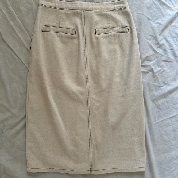 Miou Muse Off White Denim Button-Front Midi Skirt 100% Cotton - Picture 6 of 8